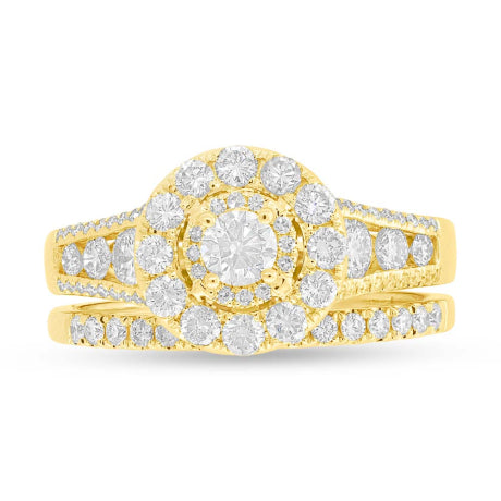 0.20ct Round Brilliant Center and 1.20ct Side 14k Yellow Gold Diamond Wedding Set