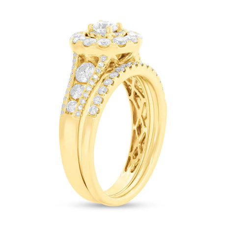 0.20ct Round Brilliant Center and 1.20ct Side 14k Yellow Gold Diamond Wedding Set