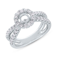 0.90ct 14k White Gold Diamond Semi-mount Ring for 0.60ct Center