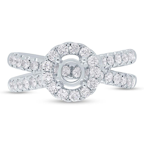 0.90ct 14k White Gold Diamond Semi-mount Ring for 0.60ct Center