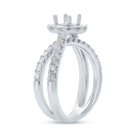 0.90ct 14k White Gold Diamond Semi-mount Ring for 0.60ct Center