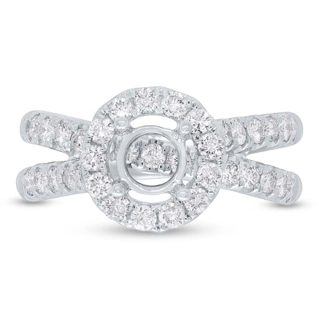 0.70ct 14k White Gold Diamond Semi-mount Ring for 6x4mm Center