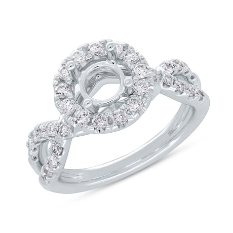 0.80ct 14k White Gold Diamond Semi-mount Ring for 1.00ct Center