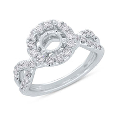 0.80ct 14k White Gold Diamond Semi-mount Ring for 1.00ct Center