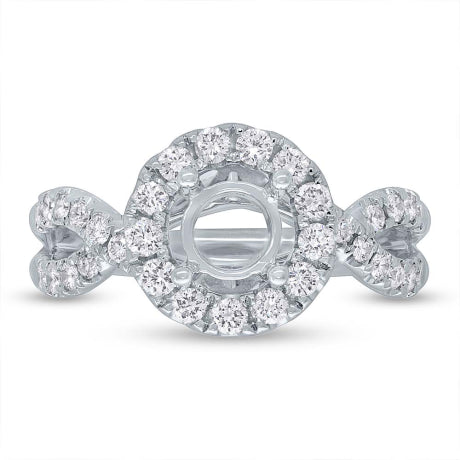 0.80ct 14k White Gold Diamond Semi-mount Ring for 1.00ct Center