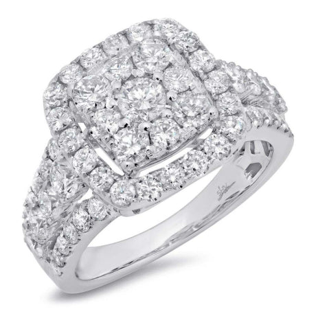 2.32ct 14k White Gold Diamond Cluster Engagement Ring Size 6.5