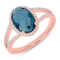 0.19ct Diamond & 2.70ct London Blue Topaz 14k Rose Gold Ring