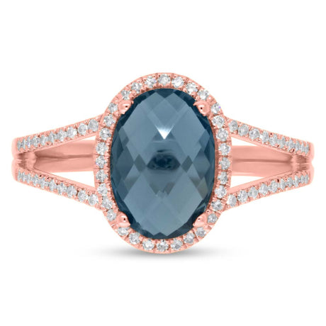 0.19ct Diamond & 2.70ct London Blue Topaz 14k Rose Gold Ring