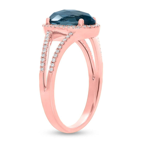 0.19ct Diamond & 2.70ct London Blue Topaz 14k Rose Gold Ring