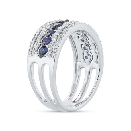 0.35ct Diamond & 0.65ct Blue Sapphire 14k White Gold Lady's Ring
