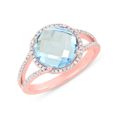 0.20ct Diamond & 4.30ct Blue Topaz 14k Rose Gold Ring