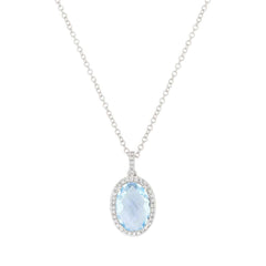 0.11ct Diamond & 2.40ct Blue Topaz 14k White Gold Pendant