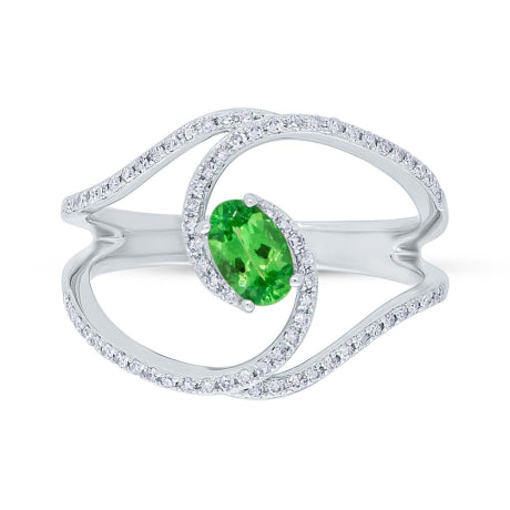 0.21ct Diamond & 0.46ct Green Garnet 14k White Gold Ring