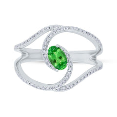 0.21ct Diamond & 0.46ct Green Garnet 14k White Gold Ring