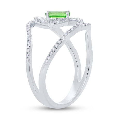 0.21ct Diamond & 0.46ct Green Garnet 14k White Gold Ring