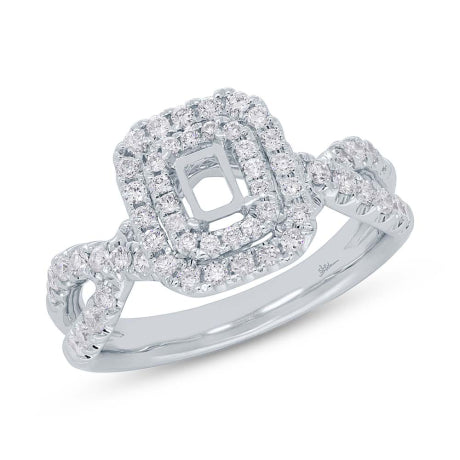 0.70ct 14k White Gold Diamond Semi-mount Ring for 4.7x3.1mm Center