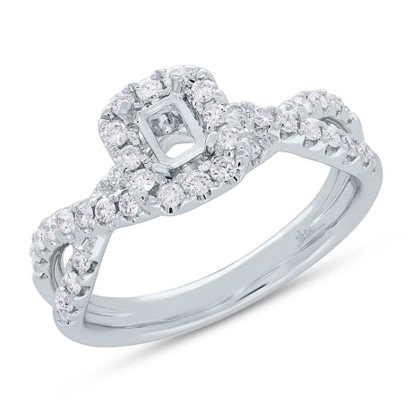 0.45ct 14k White Gold Diamond Semi-mount Ring for 4.7x3.1mm Center