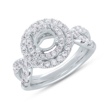 1.10ct 14k White Gold Diamond Semi-mount Ring for 1.00ct Center