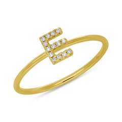 0.05ct 14k Yellow Gold Diamond Lady's Ring - Letter E