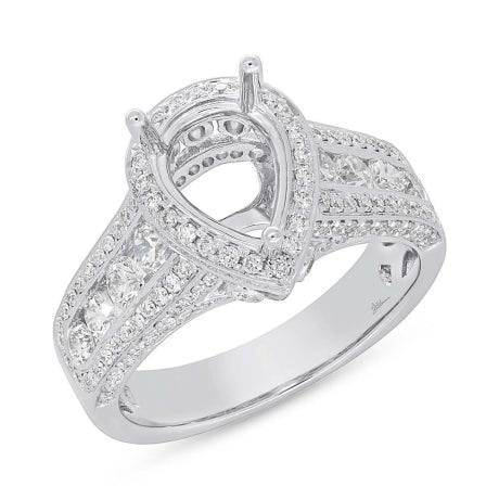 1.10ct 18k White Gold Diamond Semi-mount for 9x6mm Pear Center Size 5.5