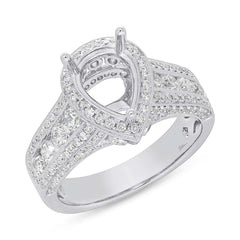 1.10ct 18k White Gold Diamond Semi-mount for 9x6mm Pear Center Size 5.5