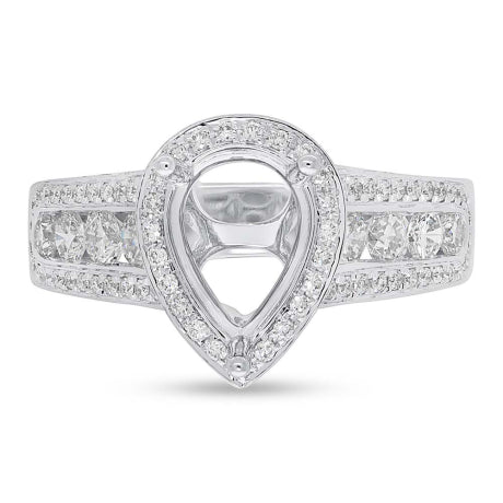 1.10ct 18k White Gold Diamond Semi-mount for 9x6mm Pear Center Size 5.5