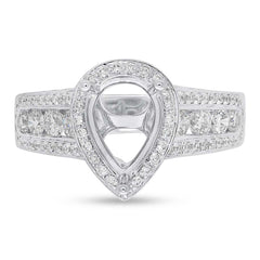 1.10ct 18k White Gold Diamond Semi-mount for 9x6mm Pear Center Size 5.5