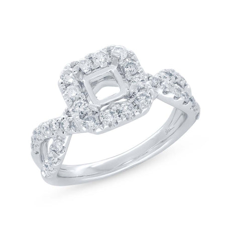 0.80ct 14k White Gold Diamond Semi-mount Ring for 5.2x5.2mm Center