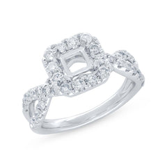 0.80ct 14k White Gold Diamond Semi-mount Ring for 5.2x5.2mm Center