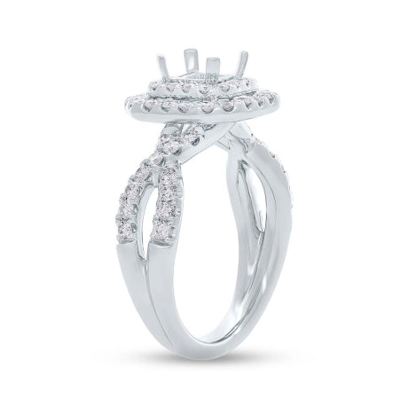 0.90ct 14k White Gold Diamond Semi-mount Ring for 5.2x5.2mm Center