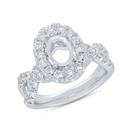 1.00ct 14k White Gold Diamond Semi-mount Ring for 8.8x6mm Center