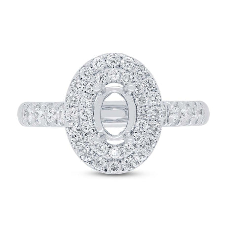 0.70ct 14k White Gold Diamond Semi-mount Ring for 6.5x4.5mm Center