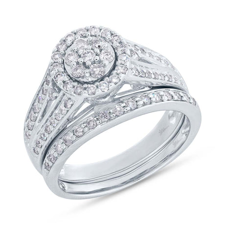0.75ct 14k White Gold Diamond Cluster Wedding Set Size 6.5