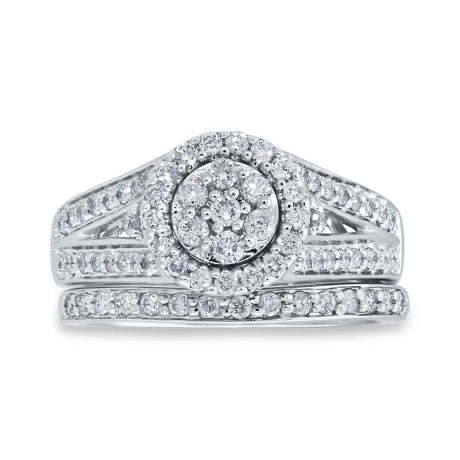 0.75ct 14k White Gold Diamond Cluster Wedding Set Size 6.5
