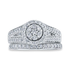 0.75ct 14k White Gold Diamond Cluster Wedding Set Size 6.5