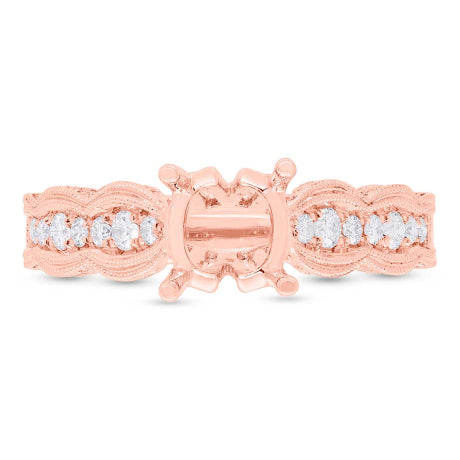 0.35ct 14k Rose Gold Diamond Semi-mount Ring for 1.00ct Center Size 6.5