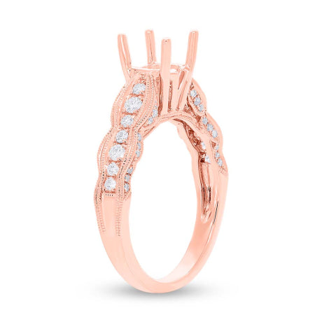 0.35ct 14k Rose Gold Diamond Semi-mount Ring for 1.00ct Center Size 6.5