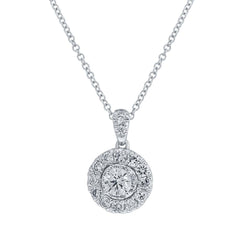 0.40ct Round Brilliant Center and 0.50ct Side 14k White Gold Diamond Pendant
