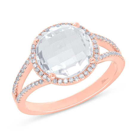 0.20ct Diamond & 4.49ct White Topaz 14k Rose Gold Ring