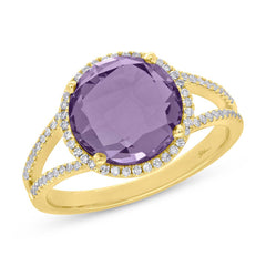 0.20ct Diamond & 3.51ct Amethyst 14k Yellow Gold Ring