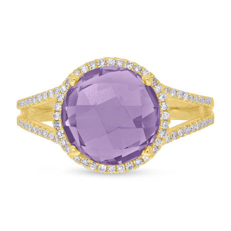 0.20ct Diamond & 3.51ct Amethyst 14k Yellow Gold Ring