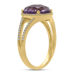0.20ct Diamond & 3.51ct Amethyst 14k Yellow Gold Ring