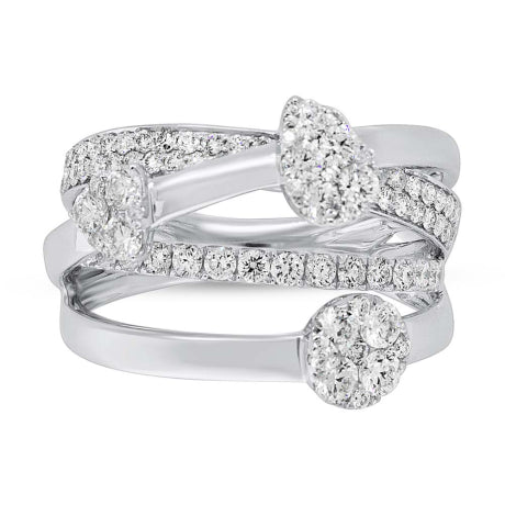 1.48ct 18k White Gold Diamond Cluster Bridge Ring