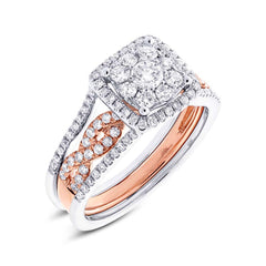 0.86ct 14k Two-tone Rose Gold Diamond Wedding Set Cluster Size 11.5