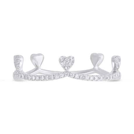 0.13ct 14k White Gold Diamond Heart Crown Ring Size 8