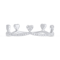 0.13ct 14k White Gold Diamond Heart Crown Ring Size 8