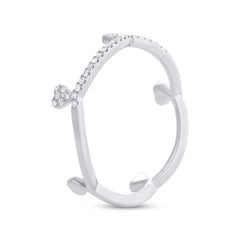 0.13ct 14k White Gold Diamond Heart Crown Ring Size 8
