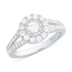 0.20ct Round Brilliant Center and 0.82ct Side 14k White Gold Diamond Engagement Ring