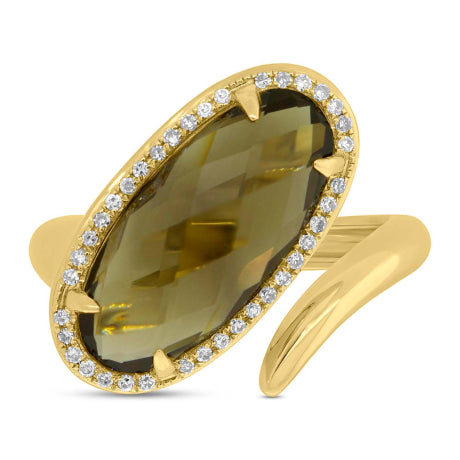 0.13ct Diamond & 5.52ct Smokey Topaz 14k Yellow Gold Ring