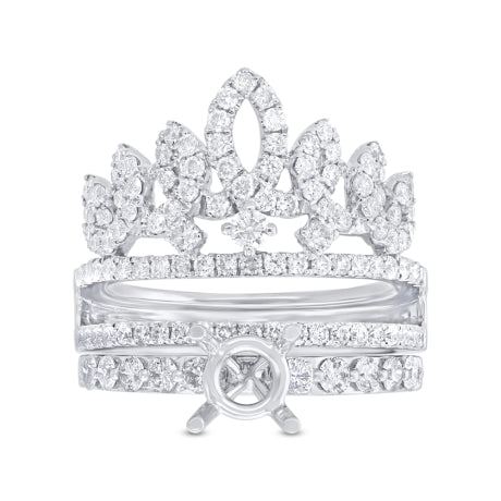 1.55ct 18k White Gold Diamond Semi-mount Ring 2-pc Size 6.5